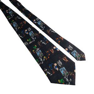 Looney Tunes Stamp Collection Necktie 1997 Warner Bros Black Cartoon Characters